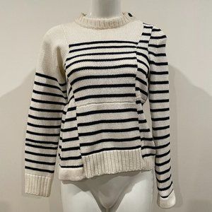 SACAI "2444" Knit Asymmetrical Striped Sweater Size 2 / XS Ivory Blue Excellent